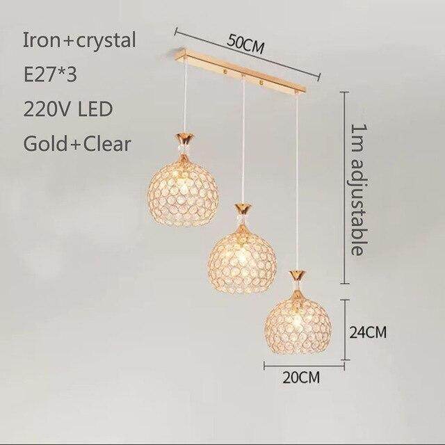 Modern Simplicity Style Indoor Decorations Pendant Lamp E27 LED Crystal Pendant Lights For Restaurant 3 Heads Hanging Light
