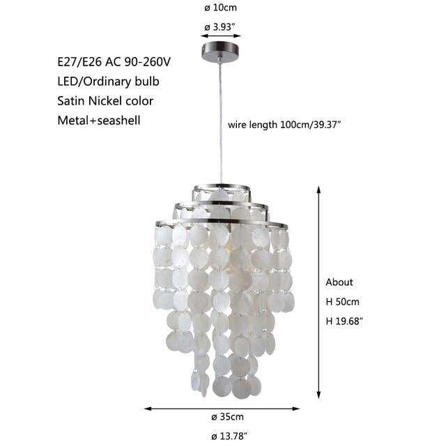 Modern Nordic White Natural Seashell Hanging Pendant Lamp Fixture E27 LED Lights For Home Deco Bedroom Living Room Restaurant