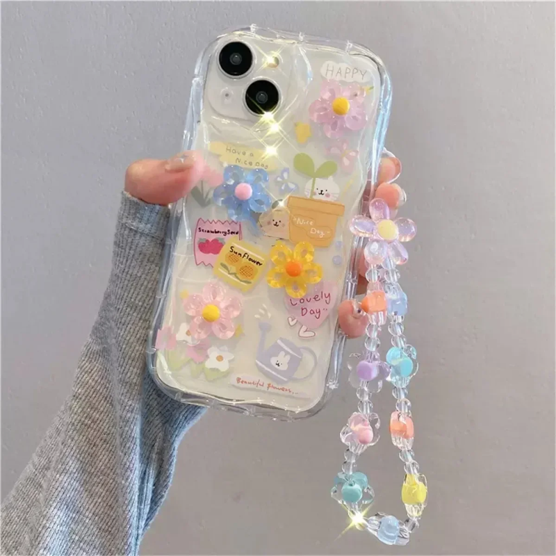 3D Bear Hang Phone Chain Lanyard Clear Soft Case For iPhone 16 15 14