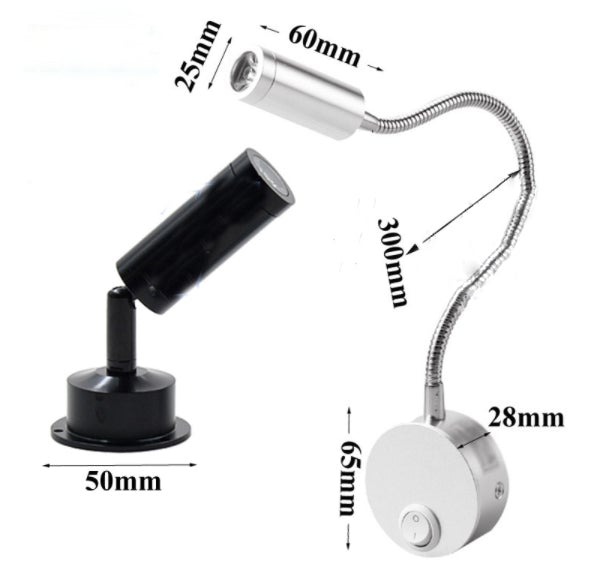 Three styles1W 3W LED Hoses Wall Lamp Flexible Home Hotel Bedside Reading Lamp Wall Light Modern Fashion Book Lights LED Bulbs