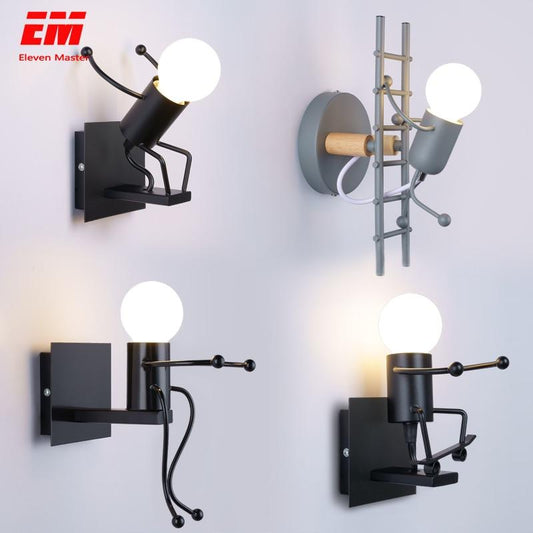 Modern Cartoon Doll Wall Light Fixtures LED Creative Mounted Iron Bedside Sconce Lamp for Kids Baby Room Living Room ZBD0008