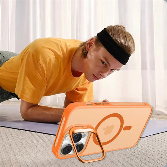 For iPhone 15 Pro Max Luxury Magsafe Magnetic Matte Phone Case For iPhone 12 13 14 16 Plus 17 Air Lens Stand Protective Cover