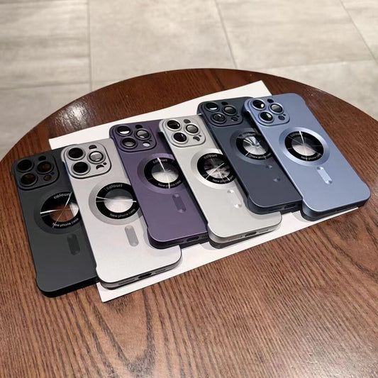 Borderless Magsafe Cover for iPhone 13 12 14 15 16 17 Pro Max Logo Hole Case Plating Matte Ultra Thin Hard Case