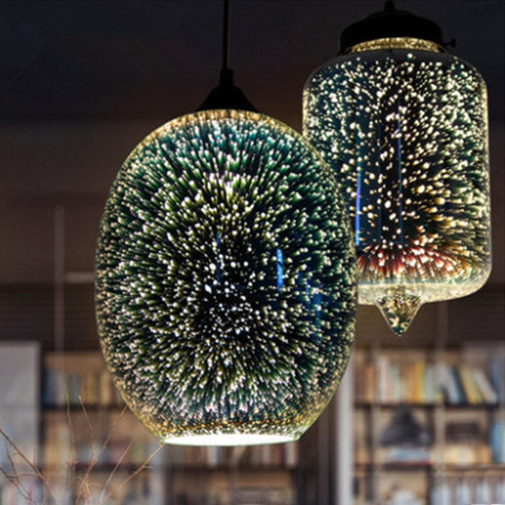 3D Fireworks Glass Pendant Lights Sparkling LED Hanging Glass Ball Firework Lampshade Pendant Lamp for Loft Restaurant Bar Hotel