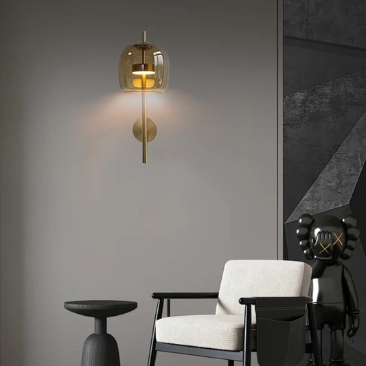 Brown Glass Wall Lamps Home Decor Study Bedroom Living Room Led Light Warm Bedside Sconce Lamp Lighting