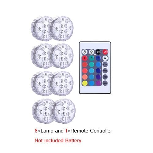 Underwater Light Waterproof Battery Operated 10LED Multi Color Submersible LED Lamp for Fish Tank Swimming Pool Wedding Party