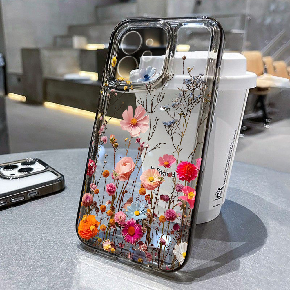 Flower Phone Case For iPhone 16 Pro 13 15 11 12 14 17 Pro Max 16E XR 7 8 SE XS Shockproof Transparent Cover Silicone Soft Fundas