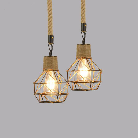 Vintage Iron Hemp Rope Iron Frame Single Head Pendant Lights Dining Room Hot Pot Restaurant Retro Industrial Style Pendant Lamp