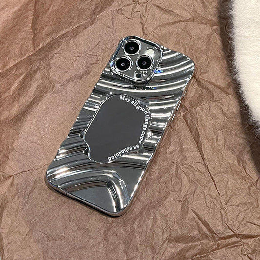 Luxury Plating Mirror Wavy Phone Case For iPhone 17 Air 16 15 14 13 12 11 Pro Max 3D Water Ripple Pattern Shockproof Case Cover