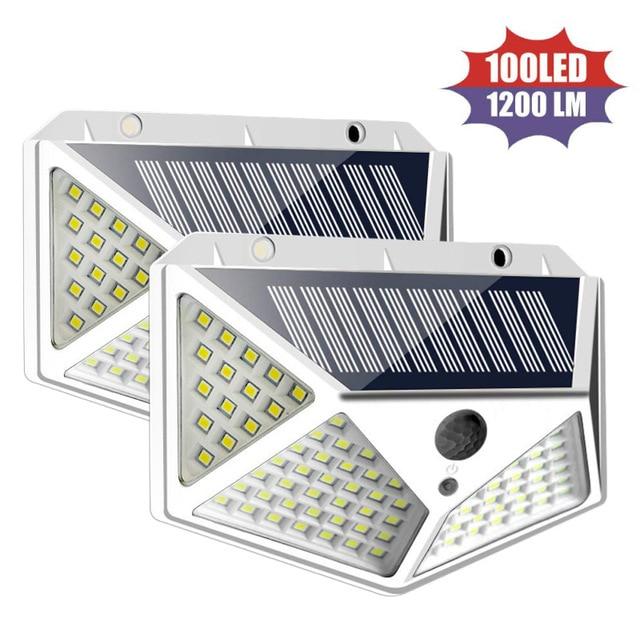 100 LED Solar Light Outdoor Solar Lamp Powered Sunlight 3 Modes PIR Motion Sensor for Garden Decoration Wall Street
