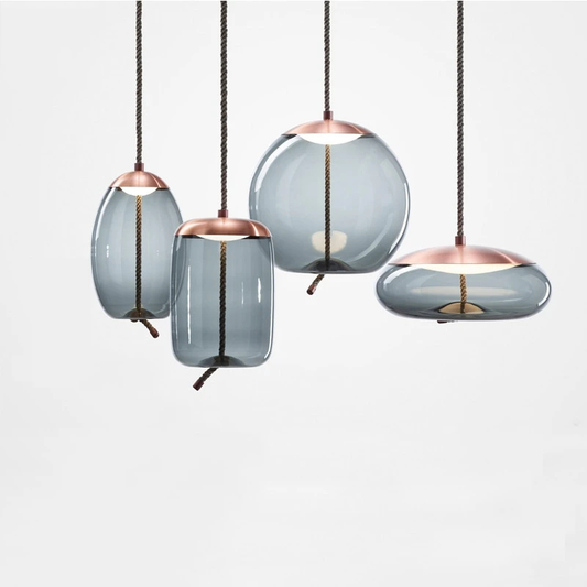 Modern Loft Industrial Lamp Blue Glass Pendant Light LED Art Deco Nordic White Hang Lamp For Living Room Kitchen Bedroom Parlor