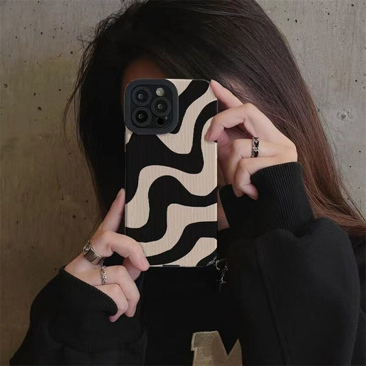Fashion Zebra Stripes Wrinkle Silicone Case For iPhone 16 17 14 Plus Air 11 15 Pro Max 13 12 Mini Soft Leather Shockproof Cover