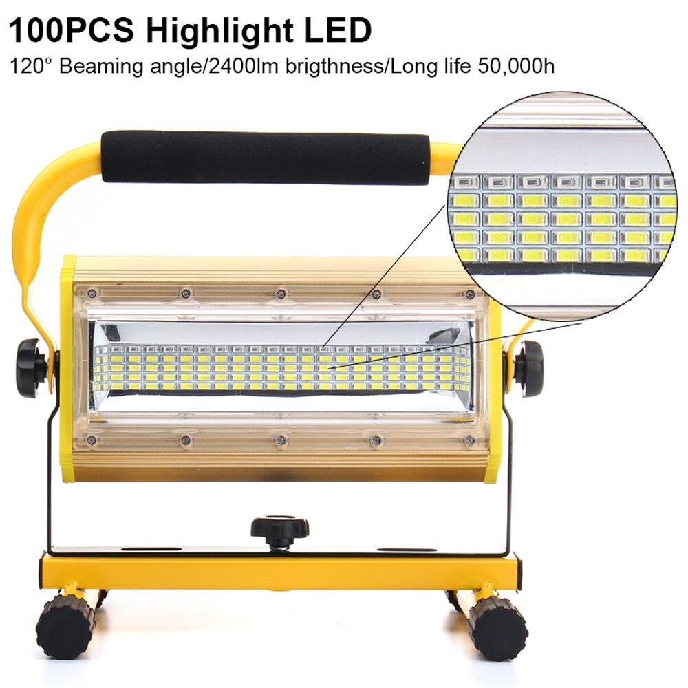 100W Refletor LED Outdoor Lighting Flood Light Lamp Floodlight COB LEDs Spotlight Garden Lamp with 6x 18650 Battery & Charger
