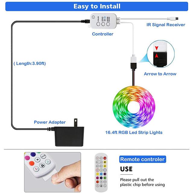 5M 10M 15M 20M RGB LED Strip Lights Music Sync 12V Waterproof LED Strip 30LED/M 5050 SMD Color Changing LED Light with Bluetooth Controller and Adapter for Bedroom Home TV Back Light DIY Deco