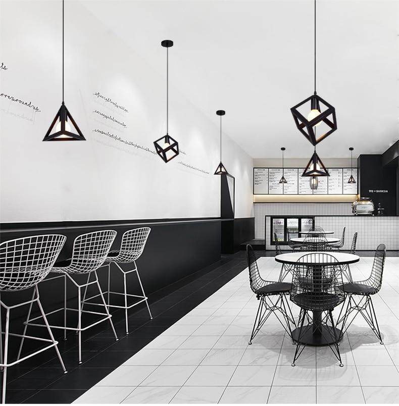 Nordic Pendant Lights Iron Minimalist Loft Cage Pyramid Pendant Lamp Modern Industrial Metal Hanging Lamp Parlor E26 E27 LED NEW
