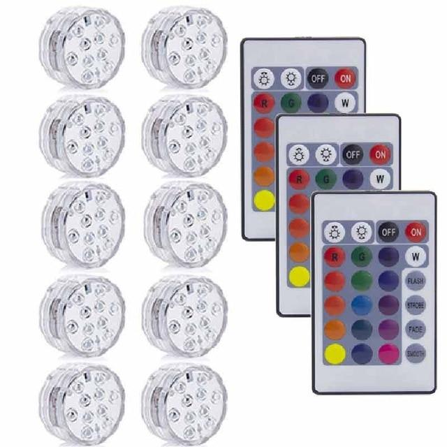10LED RGB LED Underwater Light Pond Submersible IP67 Waterproof Swimming Pool Light Battery Operated For Wedding Party