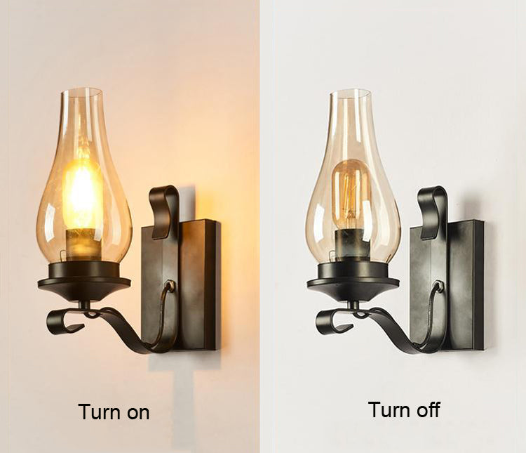 Retro Industrial Light Iron Wall Lamp Creative Restaurant Corridor Bedroom Bedside Glass Wall Light Living Room Hotel Lighting