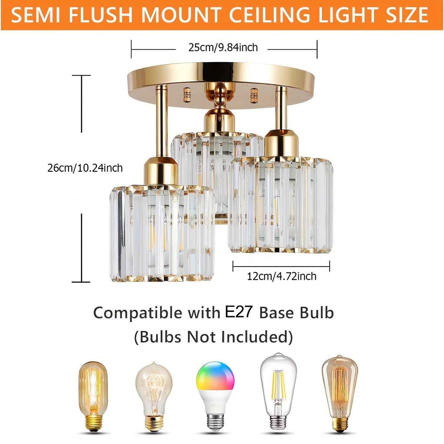 Modern Gold Luxury Crystal 3-ligh E27 chandelier Living Room Bedroom Dining Room Kitchen Foyer Cloak Room Corridor Ceil