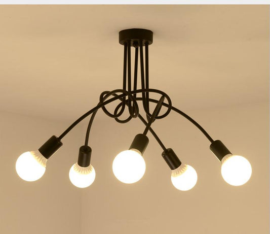 Hot Vintage Industrial Loft Chandelier Ceiling Lamp With 5 Lights (Black) Bulbs Not Included