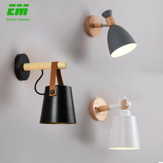 Nordic Wood Wall Lights Bedroom Beside LED Lights Black & White Modern E27 Wall Lamps LED Restaurant Bar Lighting E27 ZBD0016