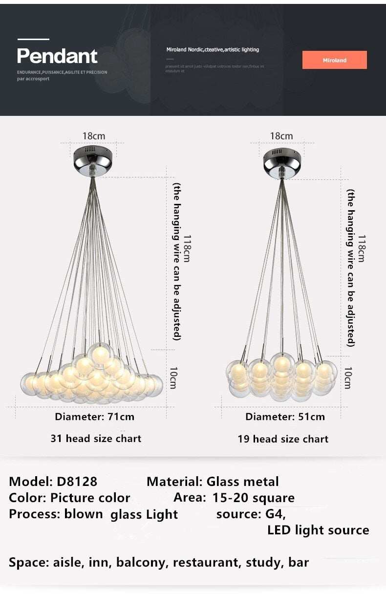 Modern LED Chandelier Lighting Nordic Glass Ball Lamp Living Room Hanging Lights Home Deco Dining Room Bedroom Fixtures