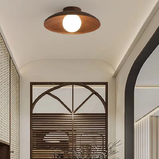 Wabi Sabi Retro Iron - Wood Grain LED Ceiling Light - Tri - color Dimming Wall Switch Control for Corridor & Balcony