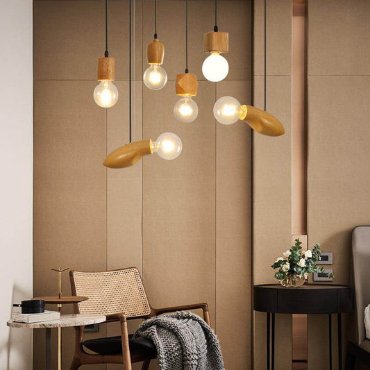 Nordic Log Restaurant Single Chandelier Creative Bar Clothing Store Bedside Single Wood Chandelier