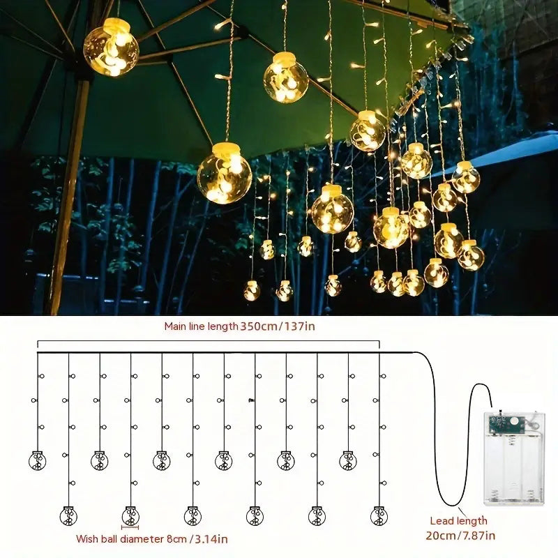 Wishing Ball Curtain String Light Battery Box Garden Lamp Starry Sky LED Camping Lights New Year Christmas Room Decoration