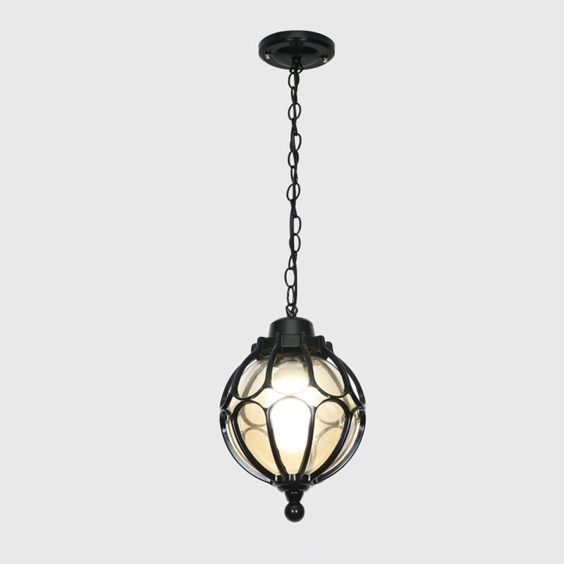 Waterproof Outdoor Garden LED Light Amber Glass Bronze Vintage Pendant Lamp Balcony Simple Hallway Entrance E27 Hanging