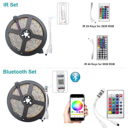 Bluetooth LED Strip Light RGB 5050 SMD 2835 Flexible Ribbon fita led light strip RGB 5M 10M 15M Tape Diode 60LED/M+Adapter