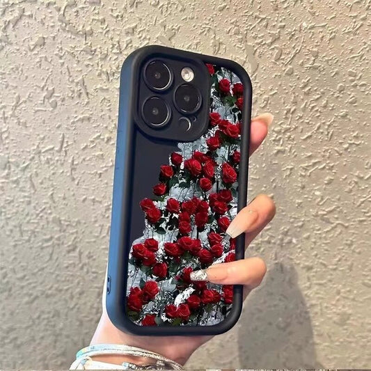 Red Rose Flower Silicone Phone Case for IPhone 16 Pro 16E 15 14 13 12 11Pro XR Max Shockproof Soft Cover