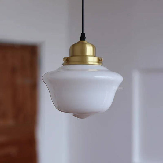 American Retro Pendant Light - Milky Glass & Brass Vintage Ceiling Fixture for Bedroom Bar Cafe Cream Chandelier