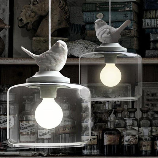 Lanterns Restaurant Droplight Nordic Bird Droplight Creative Personality Retro Chandeliers Modern Glass Pendant Lamp With Bulb