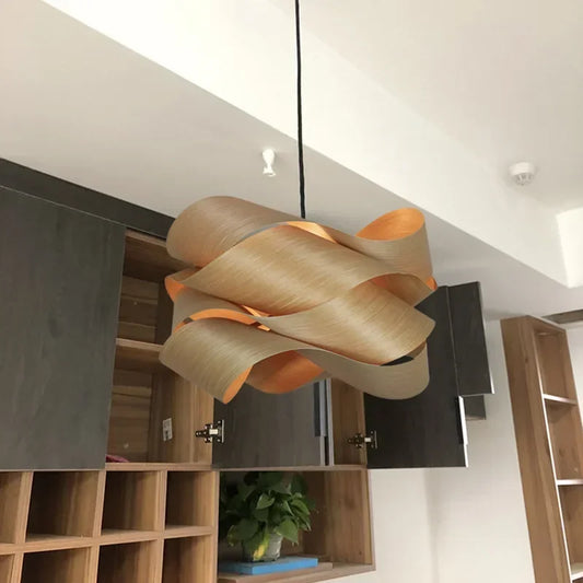 Creative Wooden Skin Pendant Lamp Bedroom Restaurant Aisle Chandelier Modern Simple Led Decor Lighting Fixtures