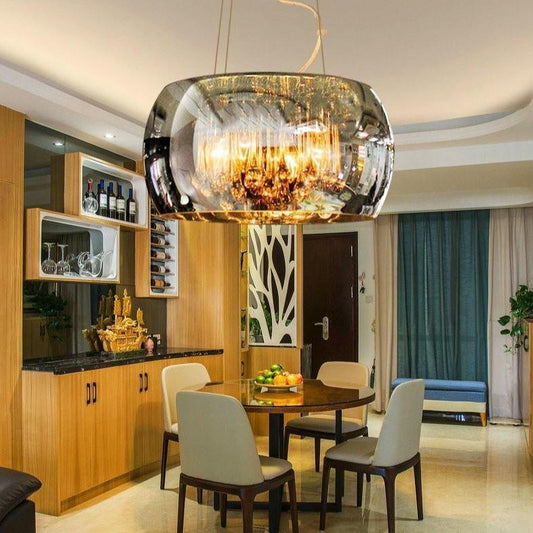 Modern Simple LED Living Room Dining Room Bedroom Lamp Villa Hotel Light Luxury Glass Cover Crystal Chandelier