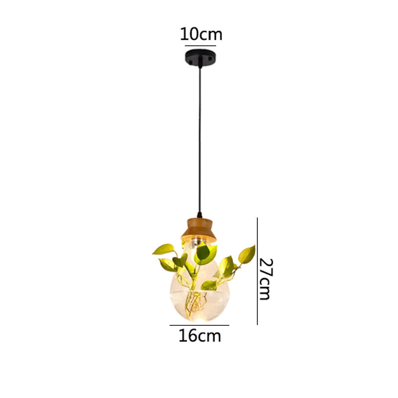 Modern Solid Wood Glass Plant Pendant Lights Garden Plant Flower Pot Restaurant Shop Ceiling Lamp
