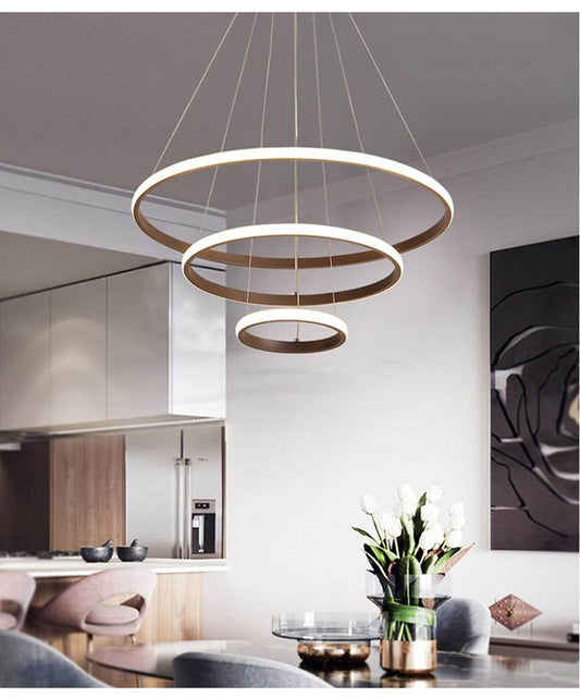 Modern LED Pendant Lights Hang Lamp Living Room Foyer White Coffee Black External Illumination Ring Lighting Luminaria Abajur De