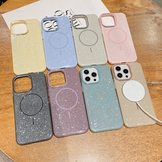 Glitter Bling For Magsafe Phone Case For iPhone 16 15 14 13 Pro Max Plus Magnetic Wireless Charging Fashion Candy Cover