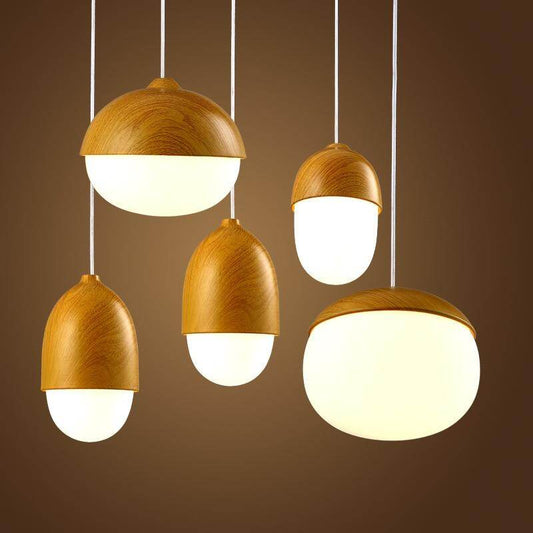 Imitation Wood Nut Pendant Lamp Industrial Retro Kitchen Shade Light for Dining Room Restaurant Island Decoration