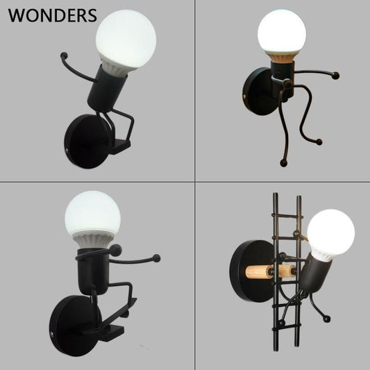 Iron Led Wall Lamp American Creative Wall Lights Metal Cartoon Robot Sconce Wall Light bedroom Children room Luminaire