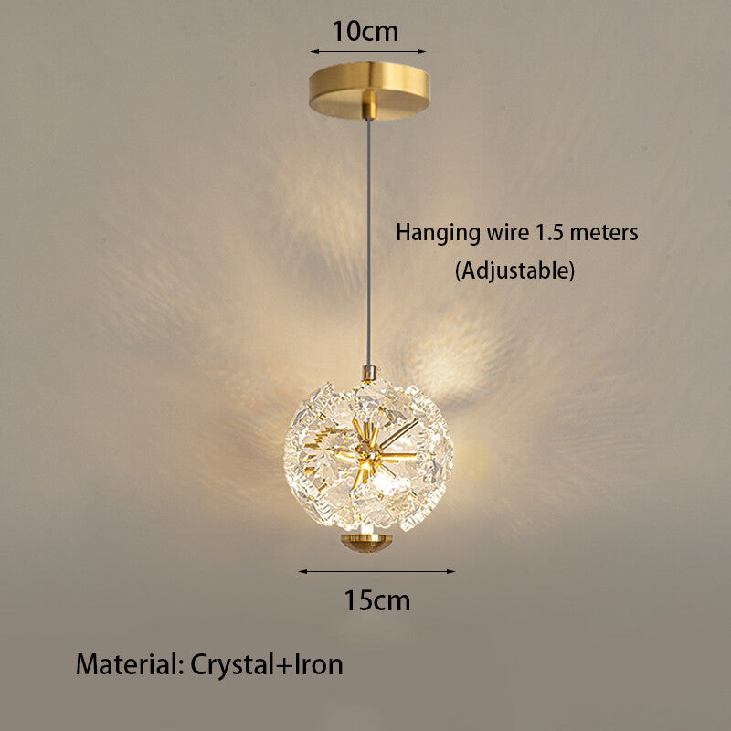 Light Luxury French Modern Crystal Bedroom Headboard Long Chandelier Dandelion Dining Room Bedroom Atmosphere Water Cube Lamp