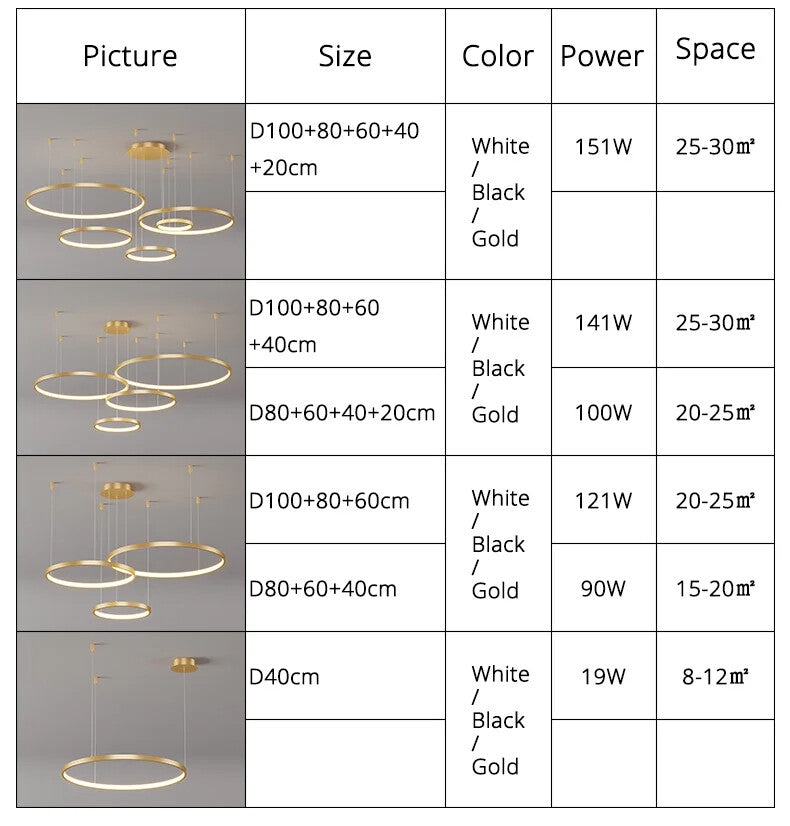 Black Rings Simple Style Modern Pendant Light Minimalist Chandelier Living Room Restaurant Dimmable Remote Lamp Home Decoration