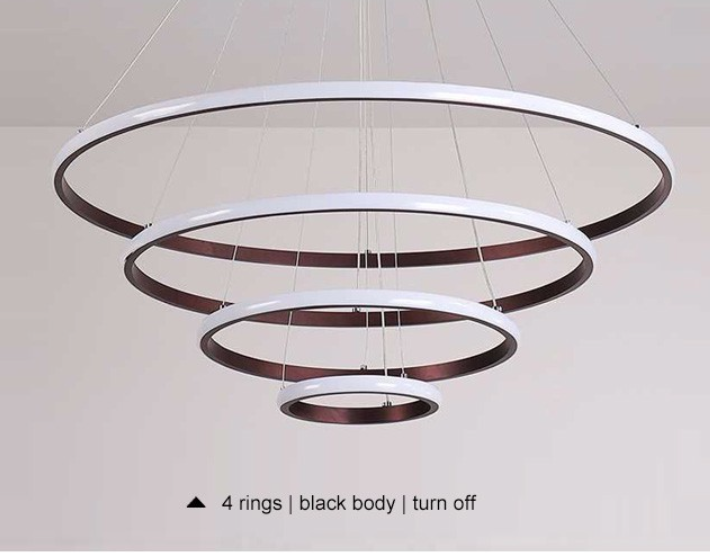 Modern LED Pendant Lights For Dining Room Black Rings Circle Living Bedroom Hanging Lamp Fixtures With Remote Control Luminaire