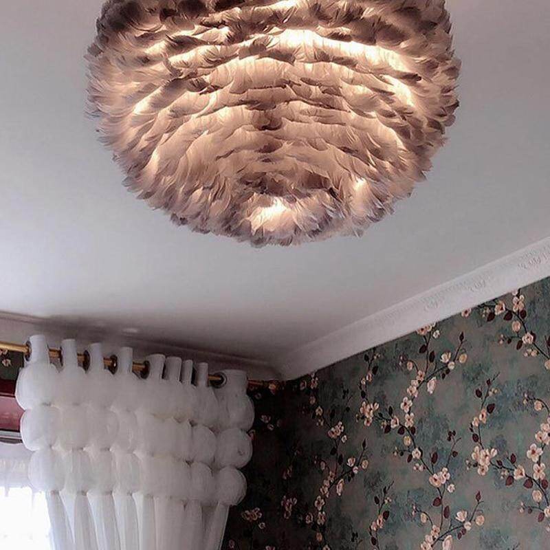 Loft Modern White Nature Goose Feather Pendant Lights Romantic E27 Led Pendant Lamps For Home Restaurant Bedroom Living Room