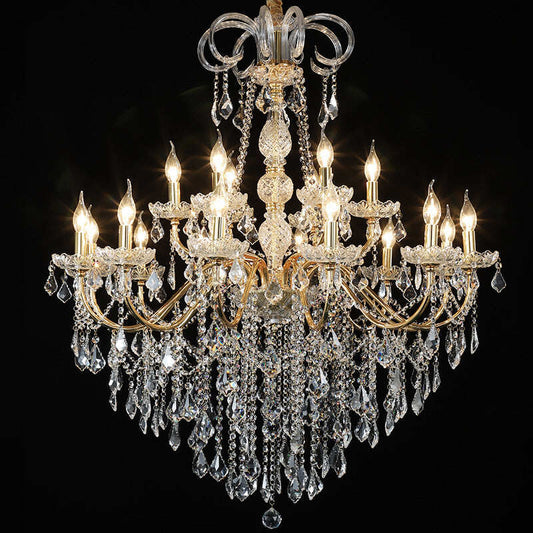 Living Room Chandelier Golden Wrought Iron Crystal Lamp Restaurant Atmosphere Hotel Hall Lamp Candle Lamp