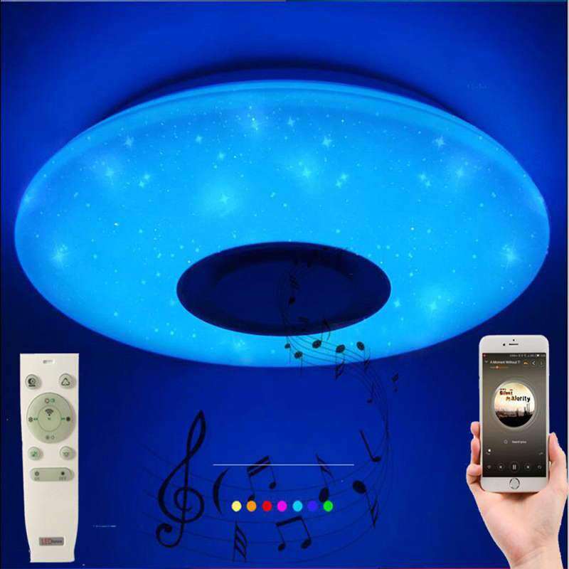 HOT Music Led Ceiling Light Lamp 60W Rgb Flush Mount Round Starlight Music With Bluetooth Speaker Dimmable Color Changing Light
