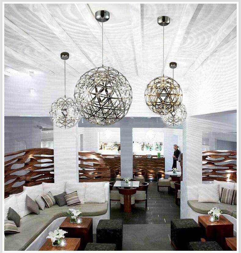 Firework Ball Pendant Lighting Fixtures Chrome/Gold Stainless Steel Lustre Led Nordic Lamp Lobby Hotel Living Room Cafe Hanglamp