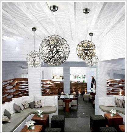 Firework Ball Pendant Lighting Fixtures Chrome/Gold Stainless Steel Lustre Led Nordic Lamp Lobby Hotel Living Room Cafe Hanglamp