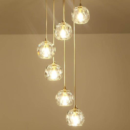 Modern Simple Personality Crystal Ball Restaurant Chandelier Creative Bar Corridor Duplex Staircase Led Copper Chandelier