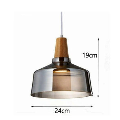 Nordic Wood Pendant Lights Glass Loft Industrial Decor Hanging Lamp Suspension Luminaire For Living Dining Room Fixtures E27